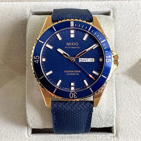 รับซื้อนาฬิกา Mido Ocean Star 200 Gold Blue